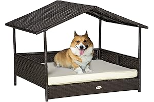 PawHut Wicker Dog House Outdoor with Canopy