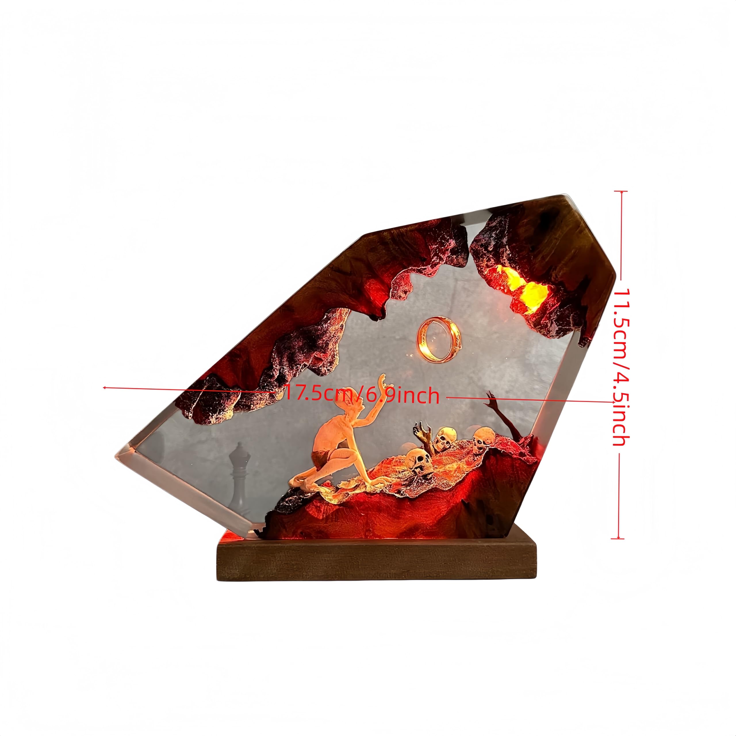 Lampe en résine époxy, anneau du Seigneur des Ténèbres, lampe LED en résine en bois massif faite à la main, port USB, décoration de chevet pour chambre à coucher, cadeau d'anniversaire/Noël