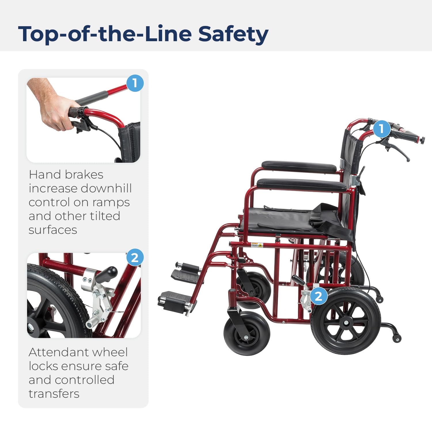 Drive Medical Bariatric Transport Chair - Red -4 Drive Medical Bariatric Transport Chair - Red -4