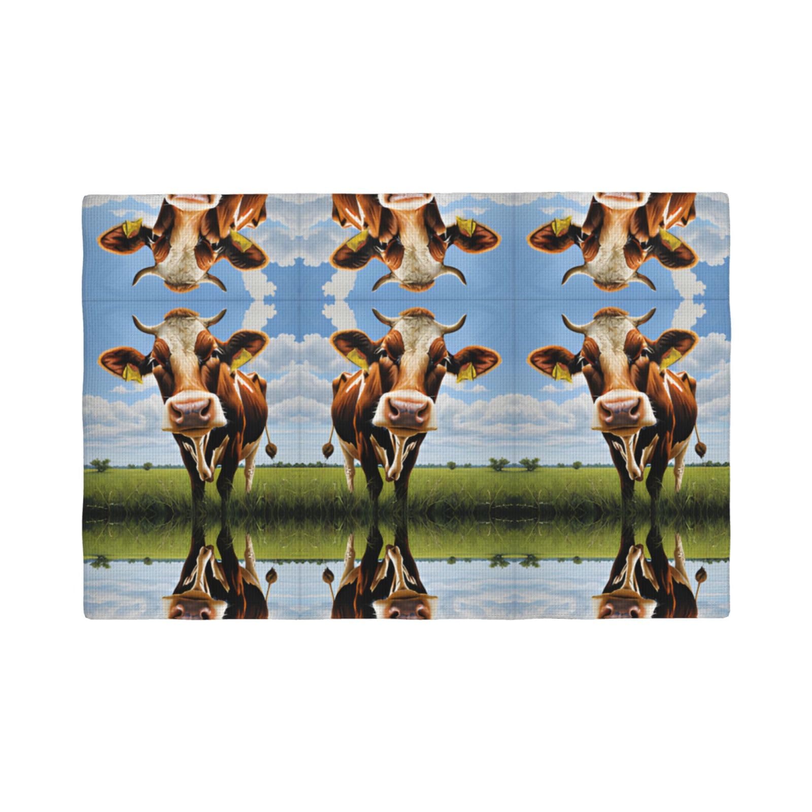 Cute Cow Imitation Linen Placemat – Elegant Double-Sided Printed Table Mat for Home, Dining, Weddings