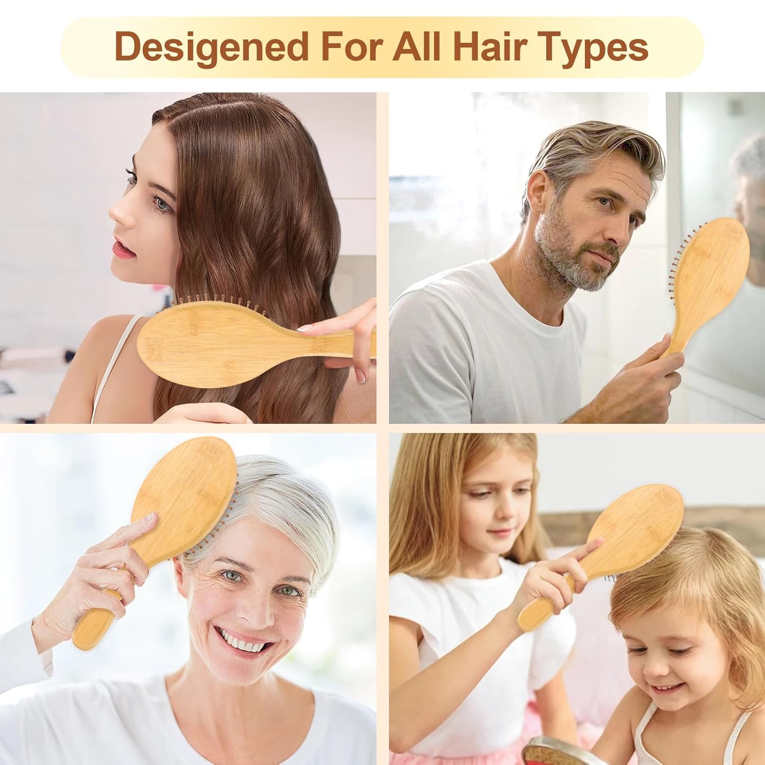 VIZARO Wooden Hair Brush for Women Hair Growth, Bamboo Bristles Oval Comb 3