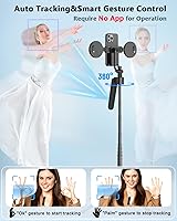 Vista 2 de Kit de vlogging para iPhone/Android, trípode de seguimiento facial automático de 63" para iPhone con luz, micrófonos inalámbricos, control remoto
