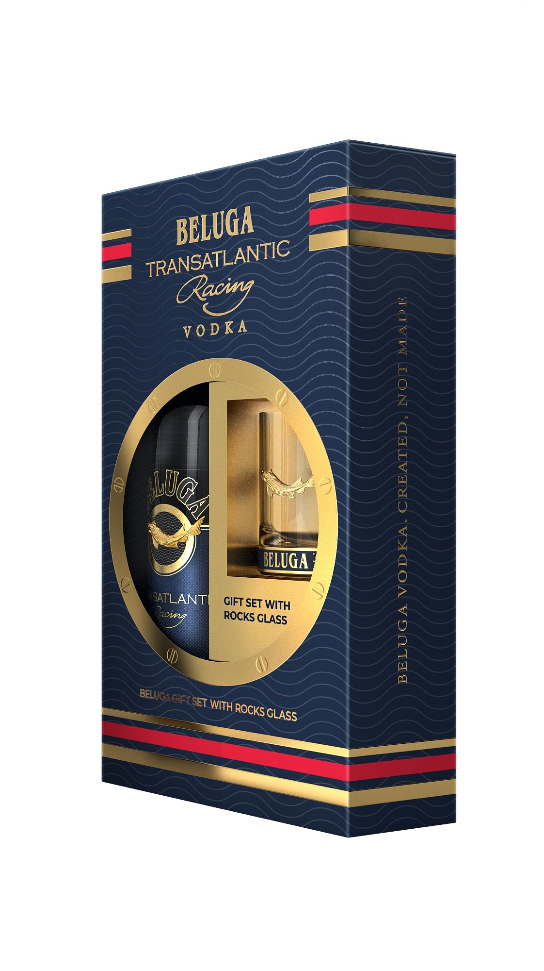 Beluga Transatlantic Racing Vodka 700 ml, 40% Vol. Geschenkset mit Rocks-Glas im Fisch-Design
