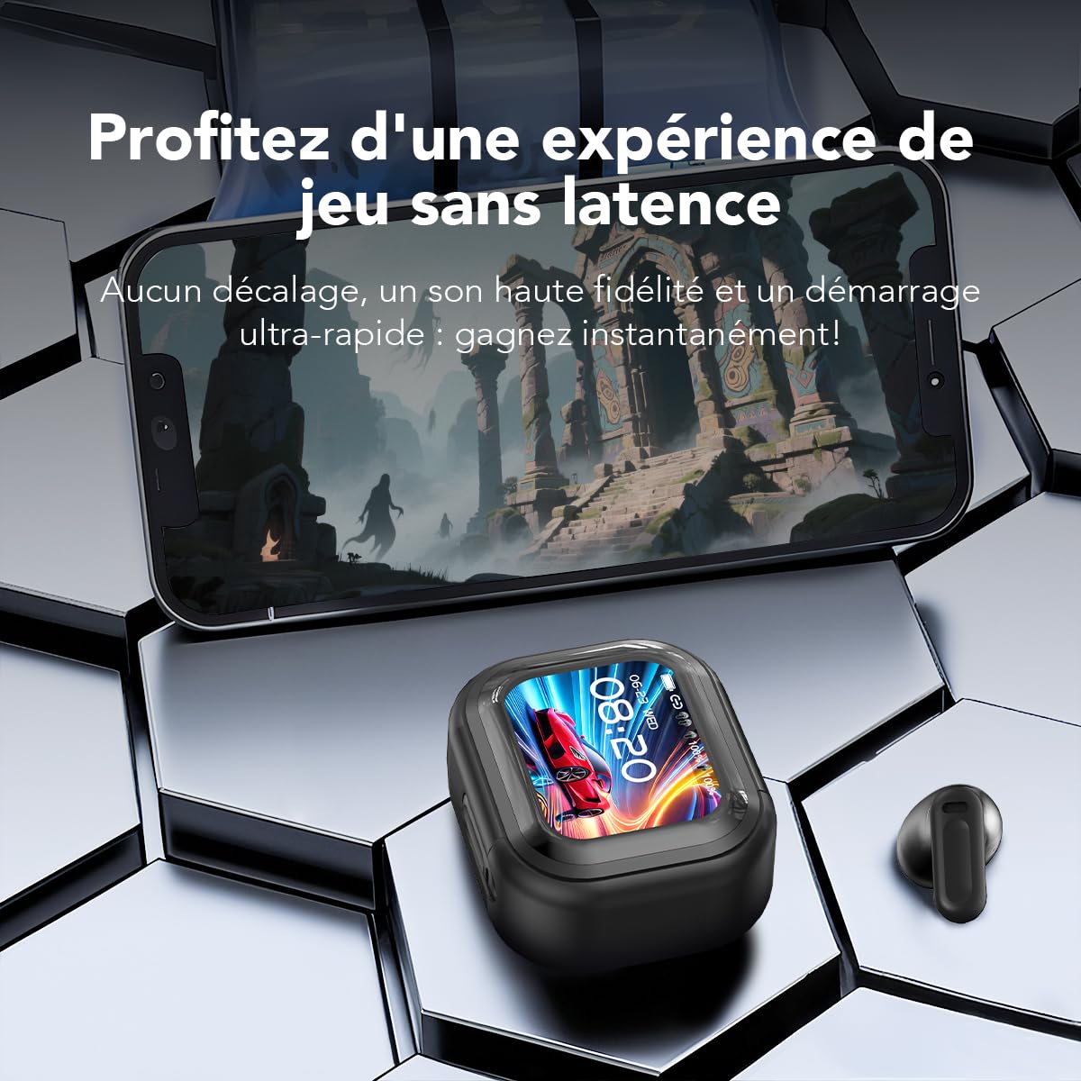 NE20 AI Écouteur Traducteur Instantané, 135 Langues 6 Modes de Traduction, Bluetooth 6.0, Écran Tactile, Son HiFi, Idéaux pour Le Bureau, Le Sport et Les Études