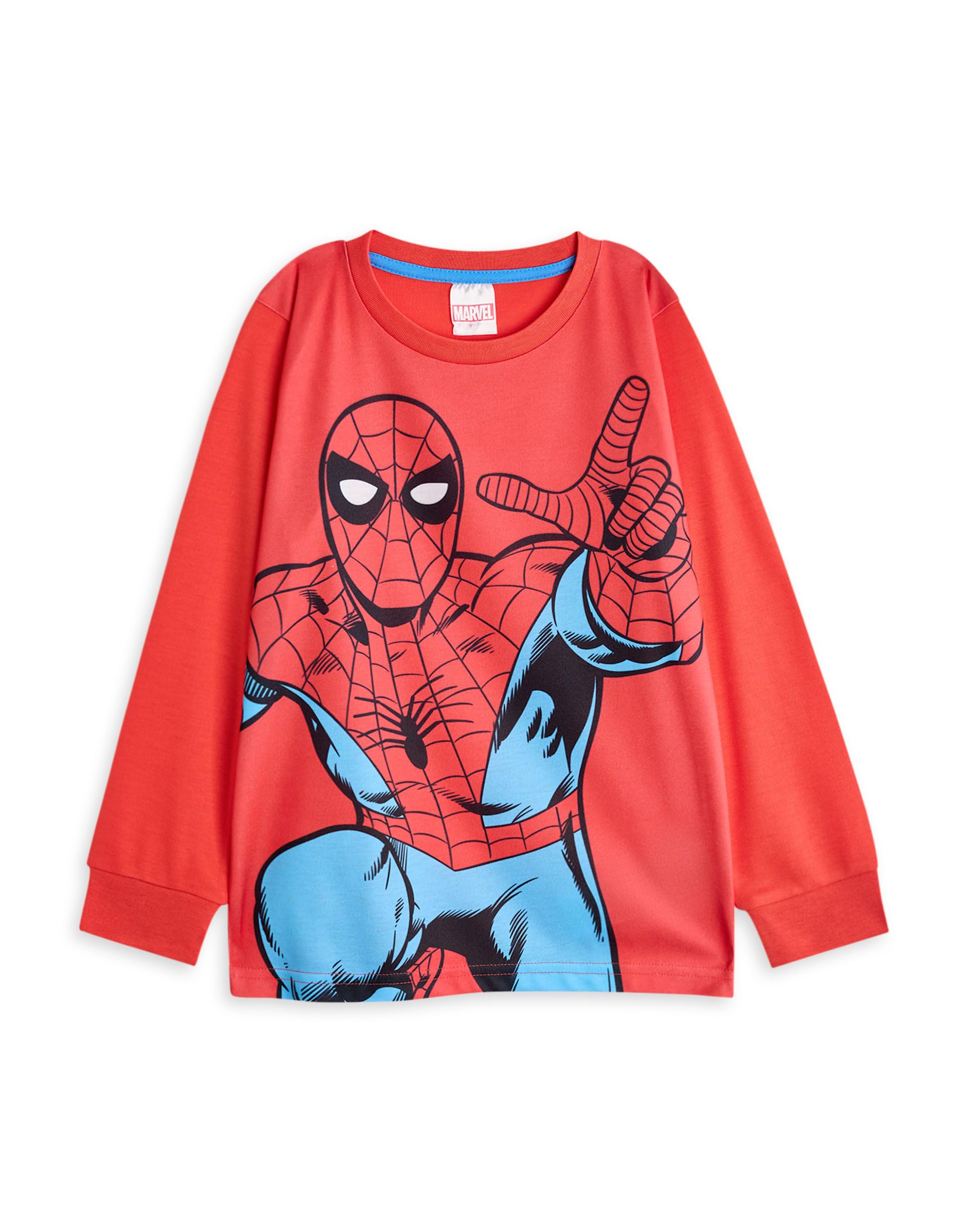 Marvel Set Pigiami per Ragazzi, Confezione da 3 | Top a Maniche Lunghe con Grafica Spiderman Hulk e Captian America per Bambini e Pantaloni Pigiama a Gamba Lunga in Rosso Verde e Blu