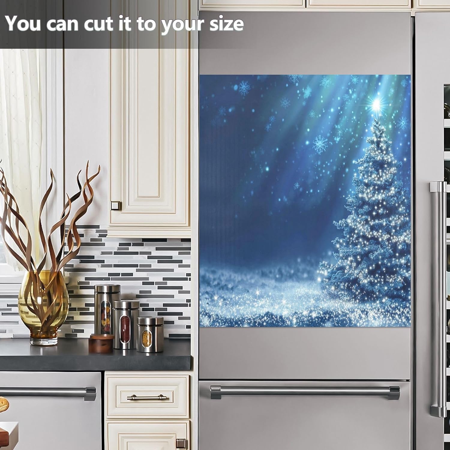 Shining Blue Christmas Tree Dishwasher Magnet Cover Refrigerator Magnet Door Panels Home Cabinet Appliances Stickers for Wash Machine Dryer 23x26in