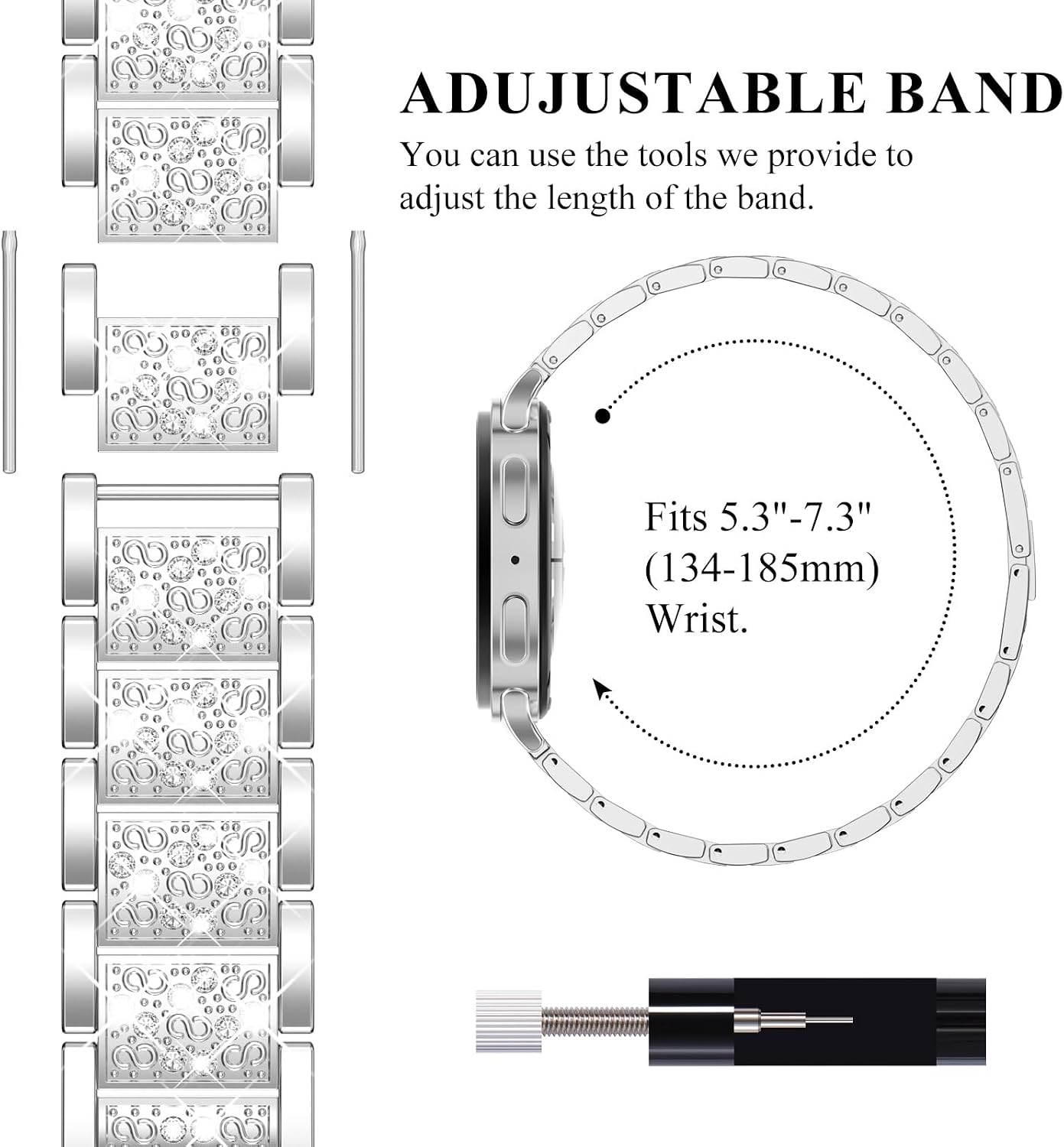 KADES 20mm Zinc Alloy Tennis Bracelet Style Bling Band for Galaxy Watch image 3