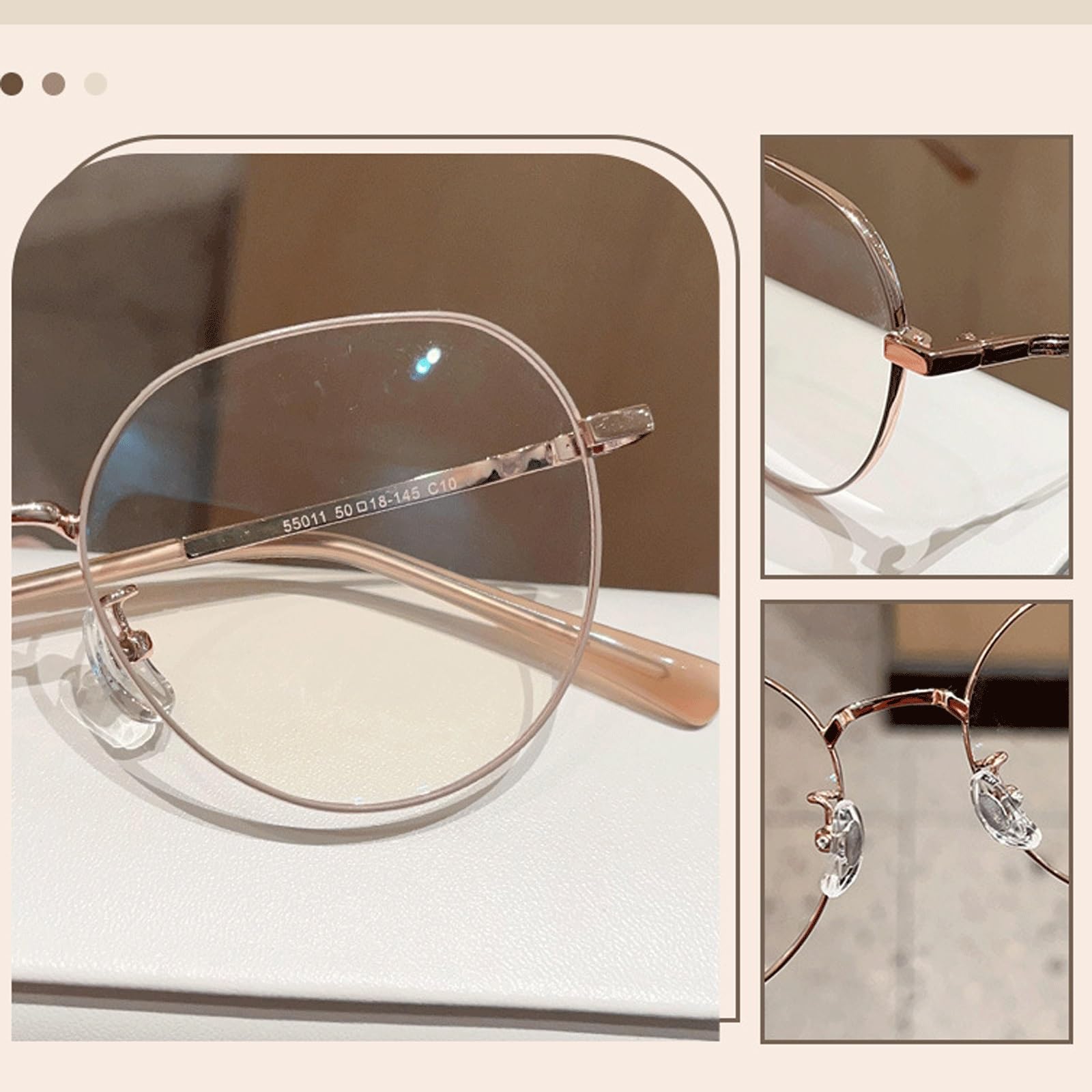Monturas de Gafas de Metal, Gafas poligonales for Ordenador, Gafas sin Receta con Bloqueo de Metal, con Almohadillas for la Nariz, Ajuste cómodo(Gold)