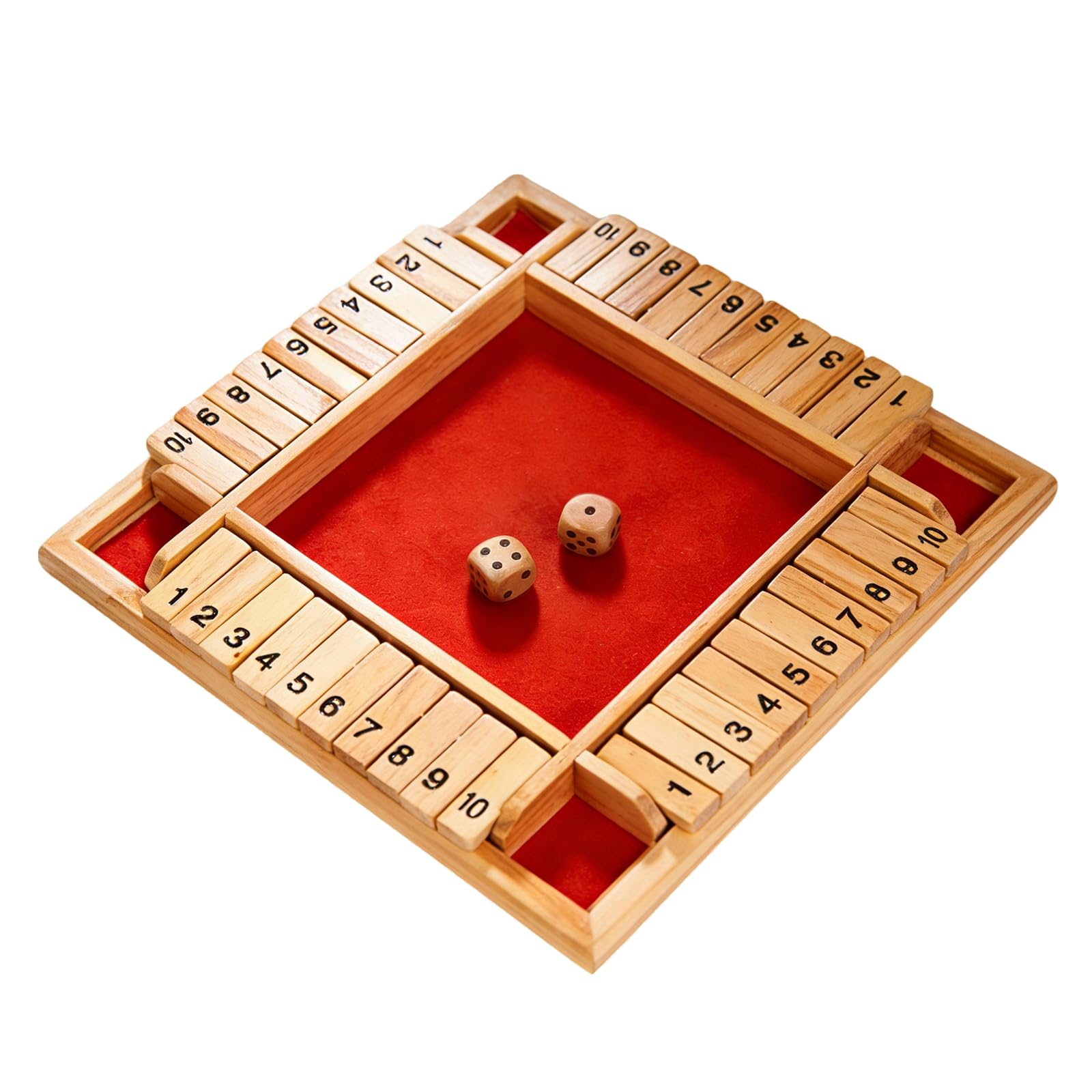 Shut The Box Game 2-4 Players Classic Dice Board Game 10 Numbers Table Math Games Traditional Wooden Family Game for Night Pub Bar Classroom Travel Improves Mathematical Skills (Red) (Red)