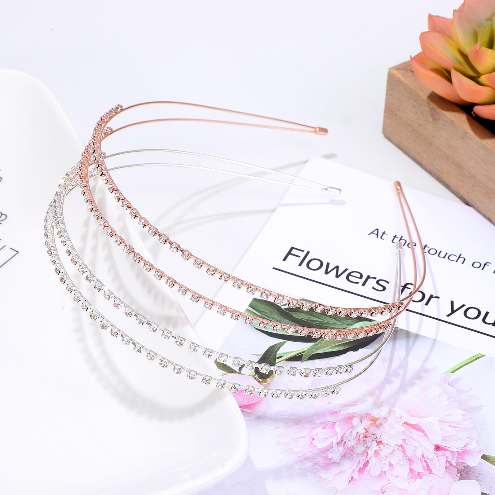 4 pezzi Fasce for capelli da donna Doppia Accessori for capelli con strass Set di fasce for capelli in oro rosa e argento for spose e occasioni specialiNO.1664