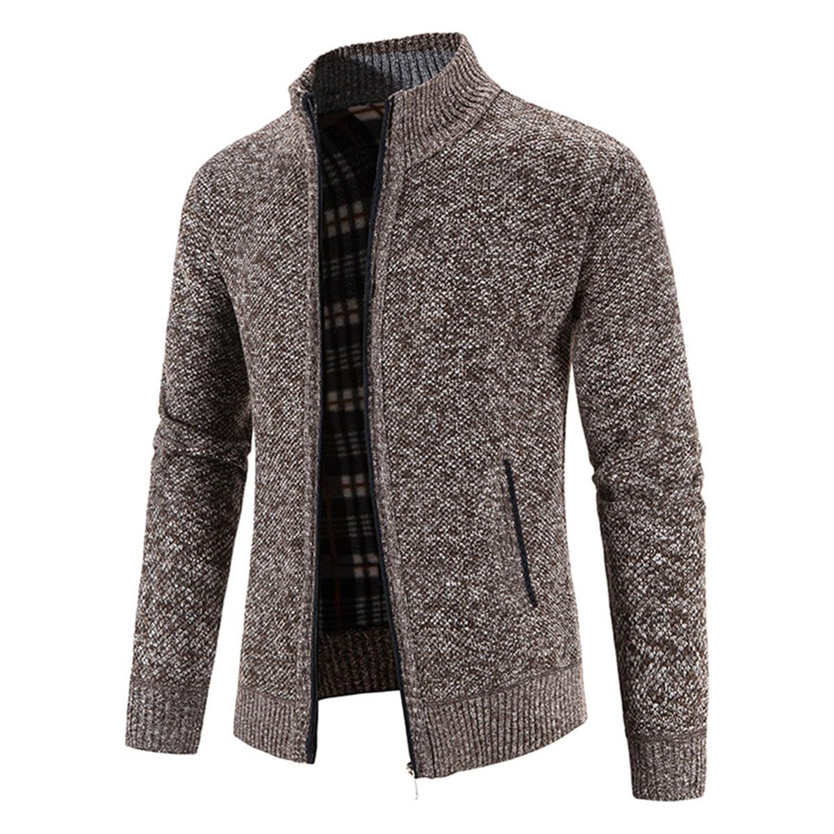 Cárdigan de Hombre con Cremallera, cárdigan cálido Informal con Cuello Alto, suéter Grueso, cárdigan de Abrigo de Invierno con Cremallera, Chaqueta de Invierno de Estilo Urbano (XL,Braun)