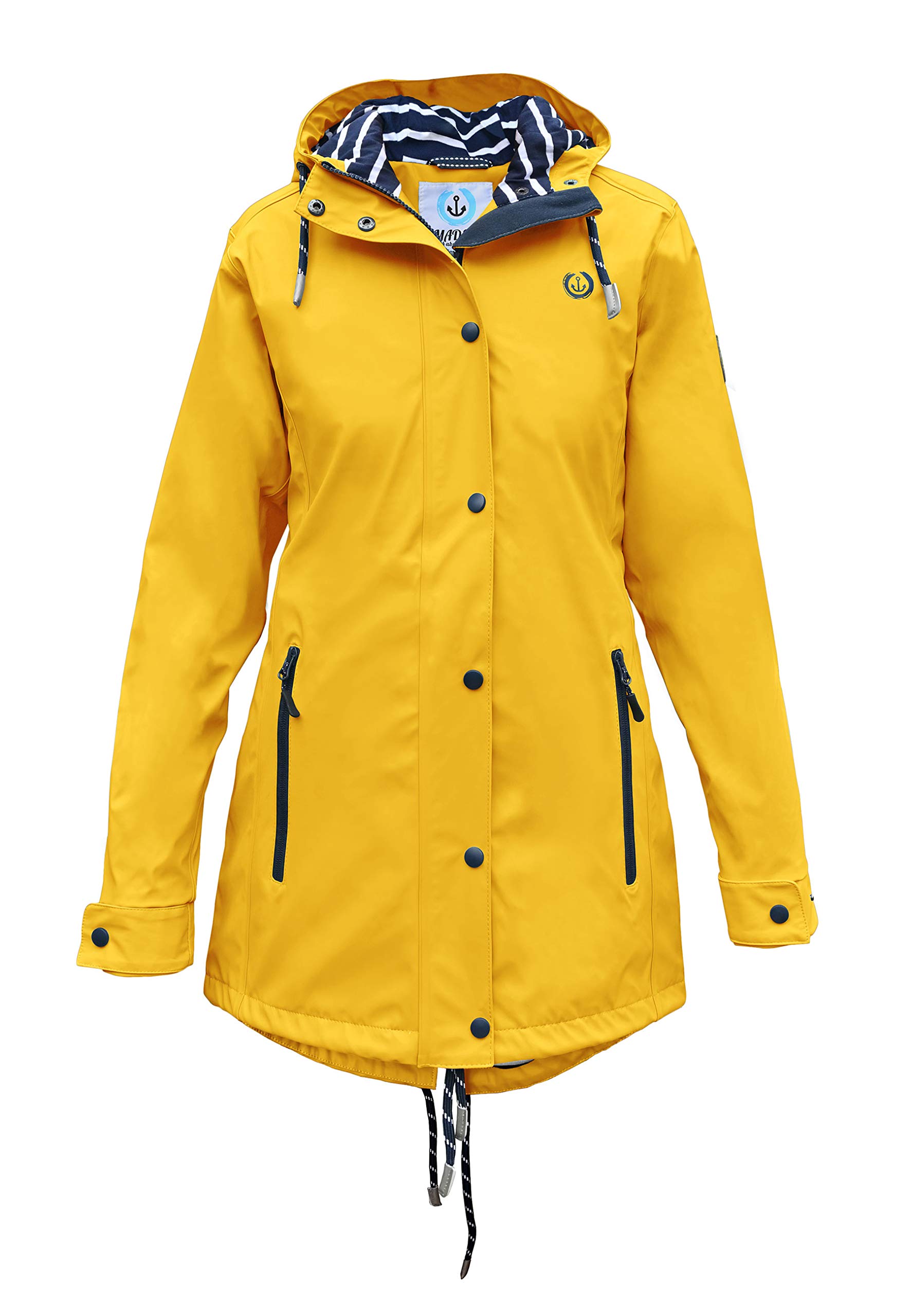 MADSea Damen Regenmantel Friesennerz 620 | halblanger wasserdichter Regenparka | winddicht mit maritimen, weiß/blauen Innenfutter