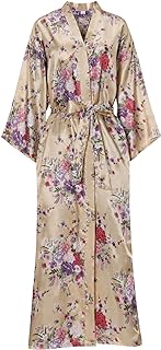 Women's Long Silk Robes Lightweight Long Satin Robes Full Length Sleepwear Dressing Gown