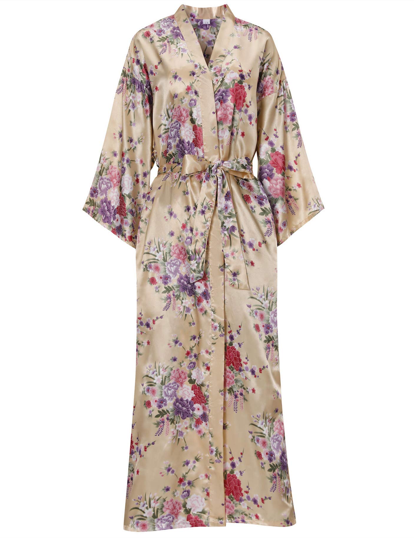 Womens Long Silk Robes Lightweight Long Satin Robes Full Length Sleepwear Dressing Gown