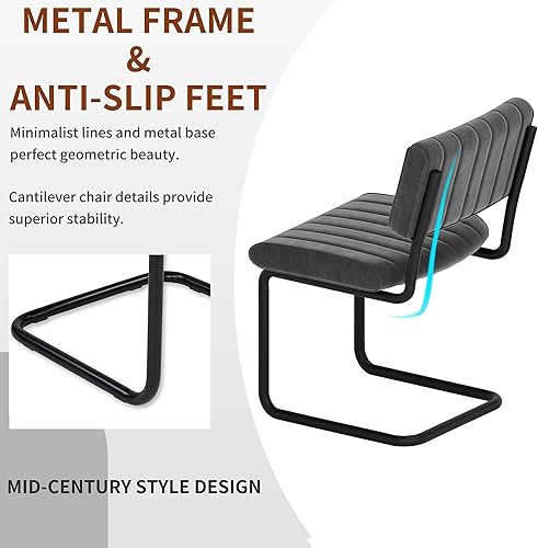 Miniatura 6 de Mid Century - Silla de comedor de terciopelo, juego de 4, respaldo voladizo, asiento cómodo, patas de metal, moderna silla auxiliar sin brazos,