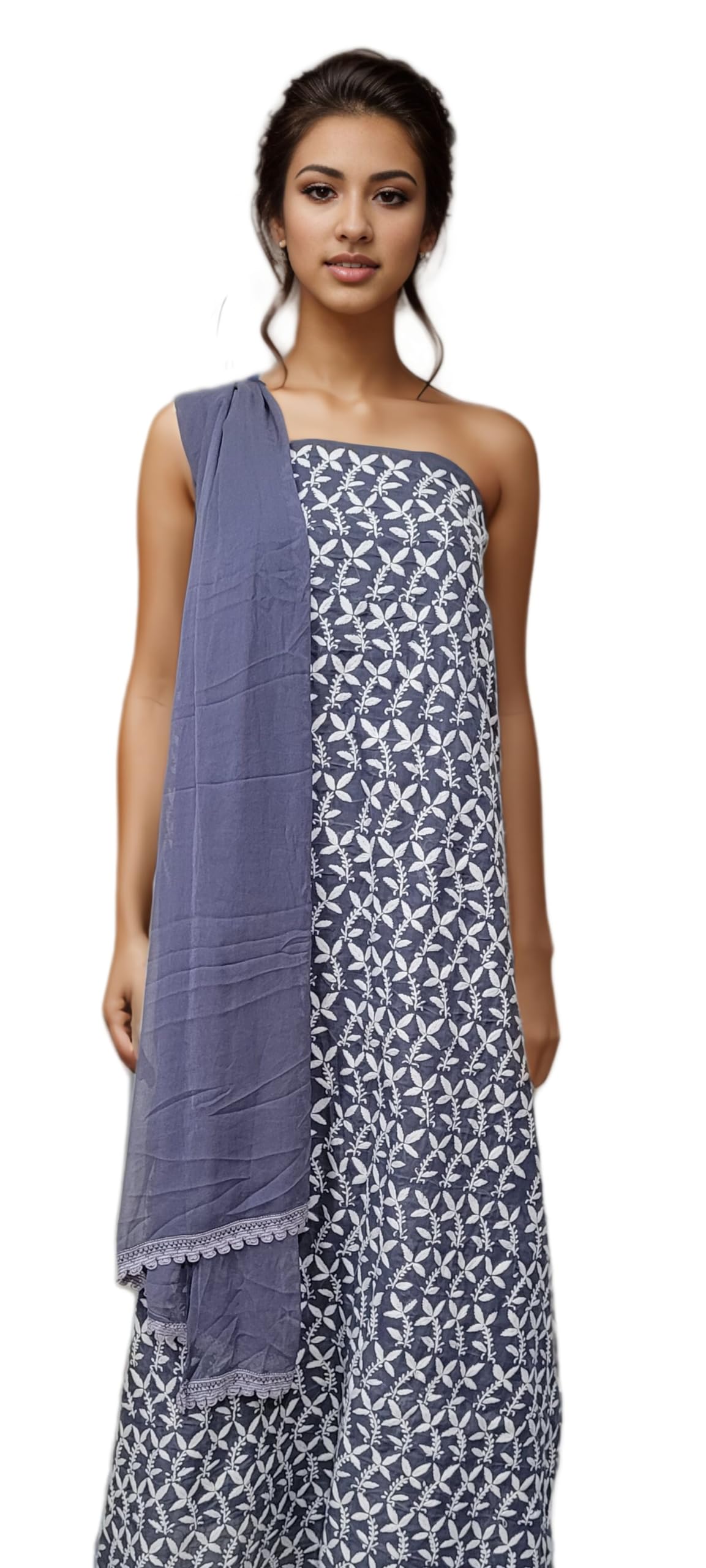 Noorkasni Hand Embroidered full zaal work on Cotton Fabric, Grey