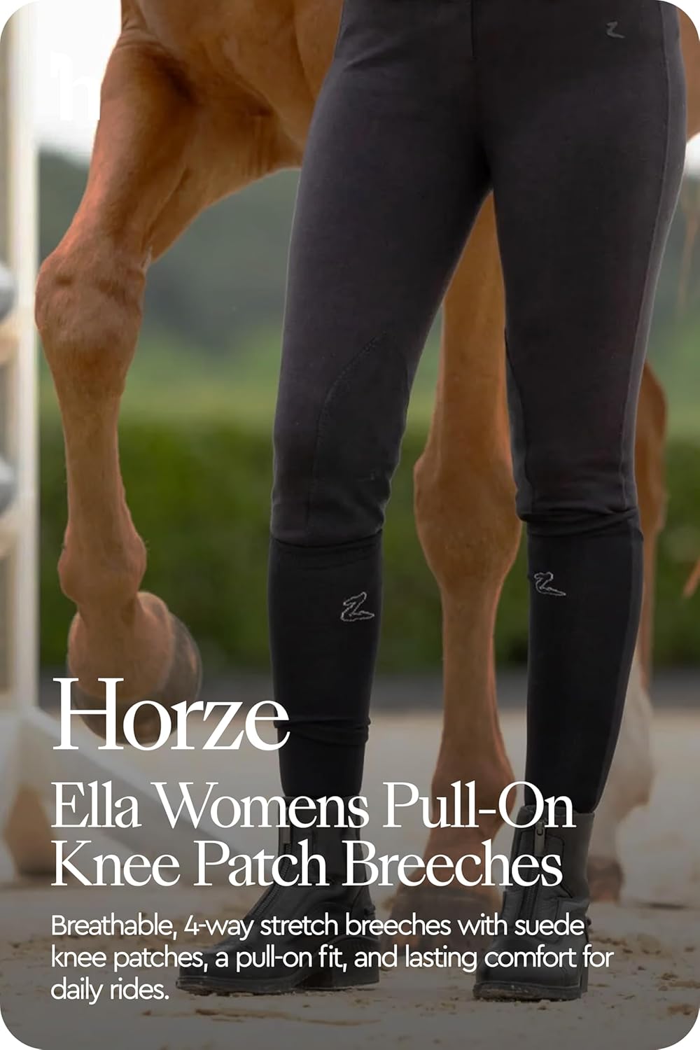 HORZE Ella Women's English Riding Pull-On Schooling Breeches with ALOS Leather Knee Patches | Size Charts in Images - Image 6