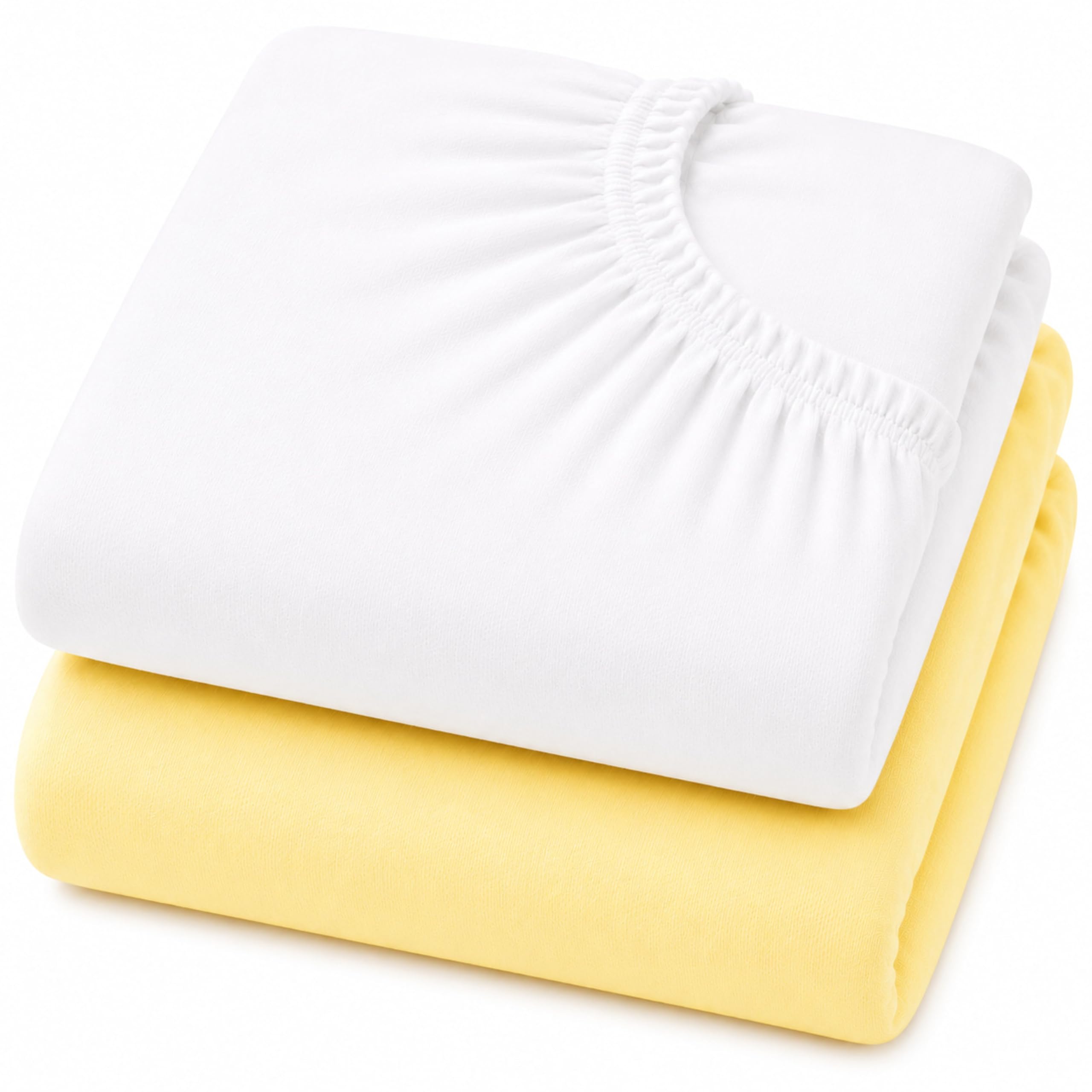 Dudu N Girlie Moses Basket Sheets 75x35cm – White & Yellow, 2 Pack, Soft Jersey Cotton Fitted Bedding for Bassinets & Carrycots — image 1