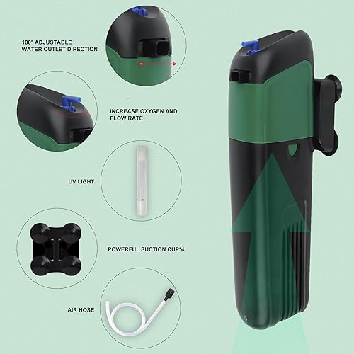 Miniatura 2 de FREESEA Bomba de filtro de energía para acuario filtro interno de 5 vatios aumenta oxígeno 4 en 1 bomba  132 GPH para hasta 150 galones