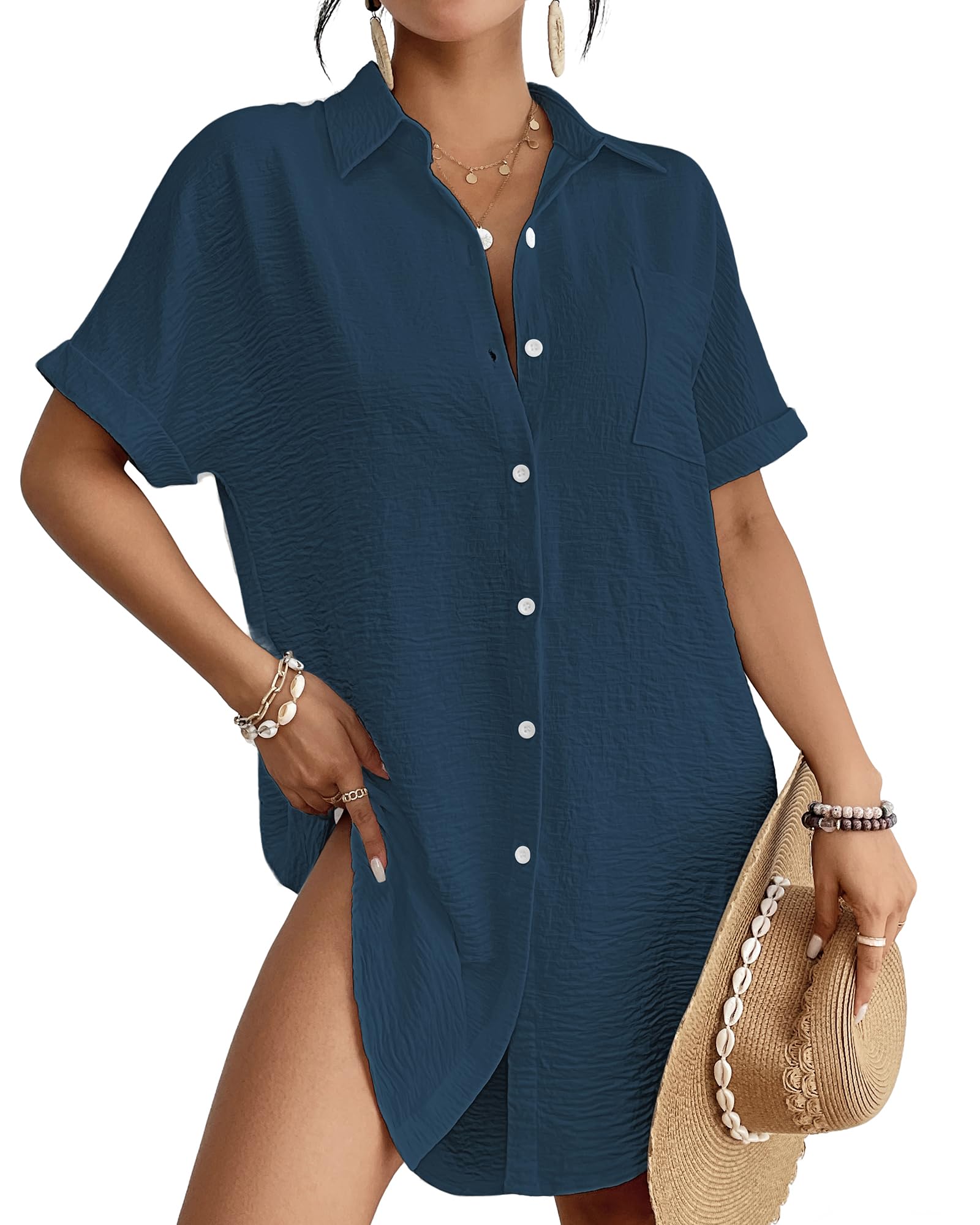 women swimsuit coverup shirt dress button down bathing suit cover up beach vacation outfits
