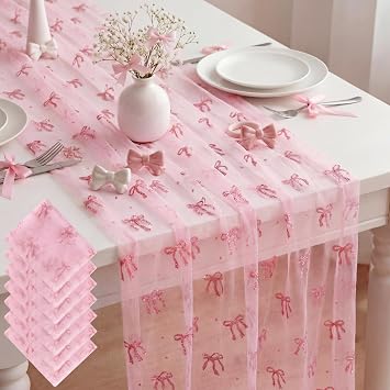 8 Pcs Pink Bow Table Runners 29 x 70 in Pink Bow Tablecloth