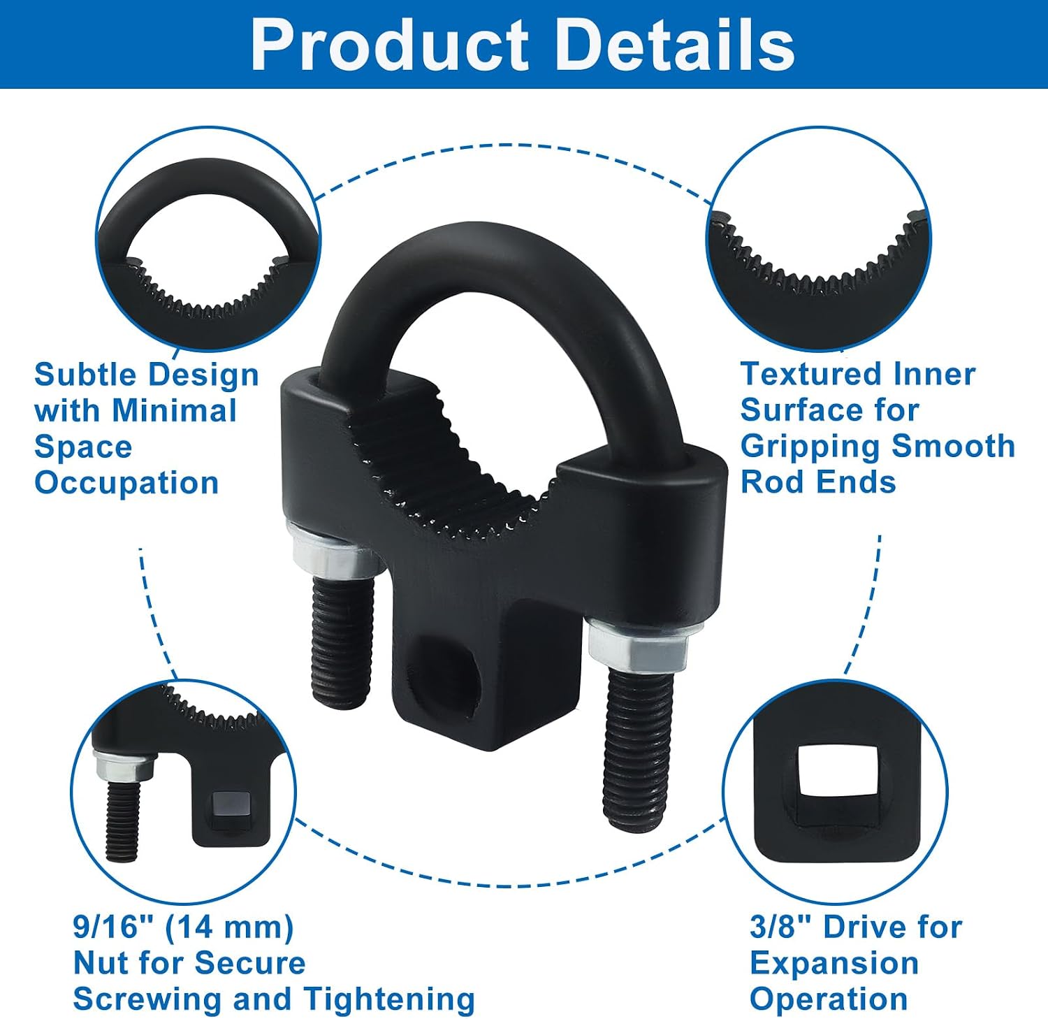 Zorfeter 3/8 Inch Universal Inner Tie Rod Removal Tool, Low Profile Tie Rod End Removal Tools Non-Slip Teeth, Efficient Inner Rod Removal Tool for Automotive Repair/Car Truck Vehicle