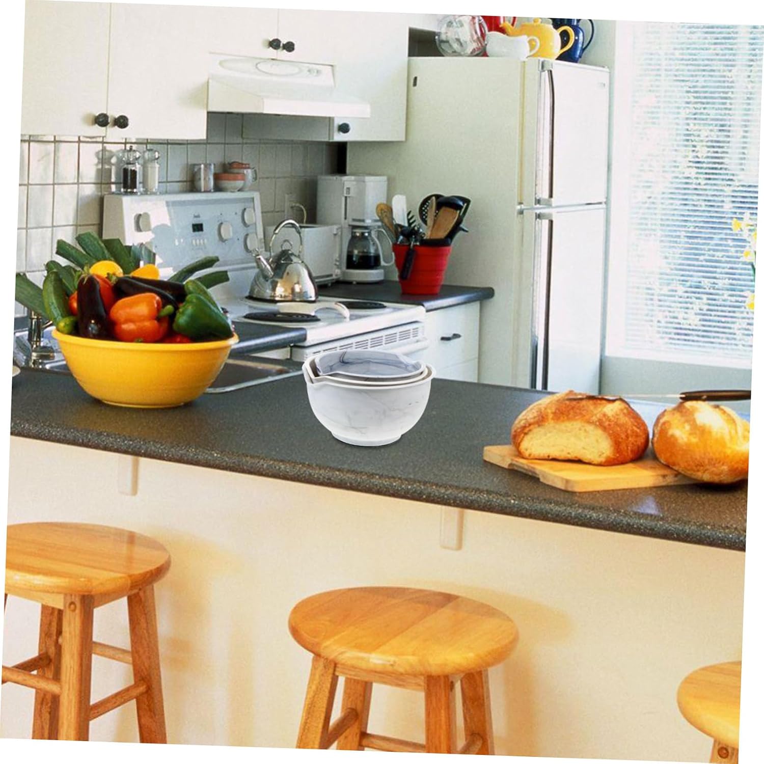 SECFOU 3pcs Pp Salad Mixing Bowl Fruit Vegetable Bowl Deep Food Storage Stylish Easy to Clean Picnic Home Use