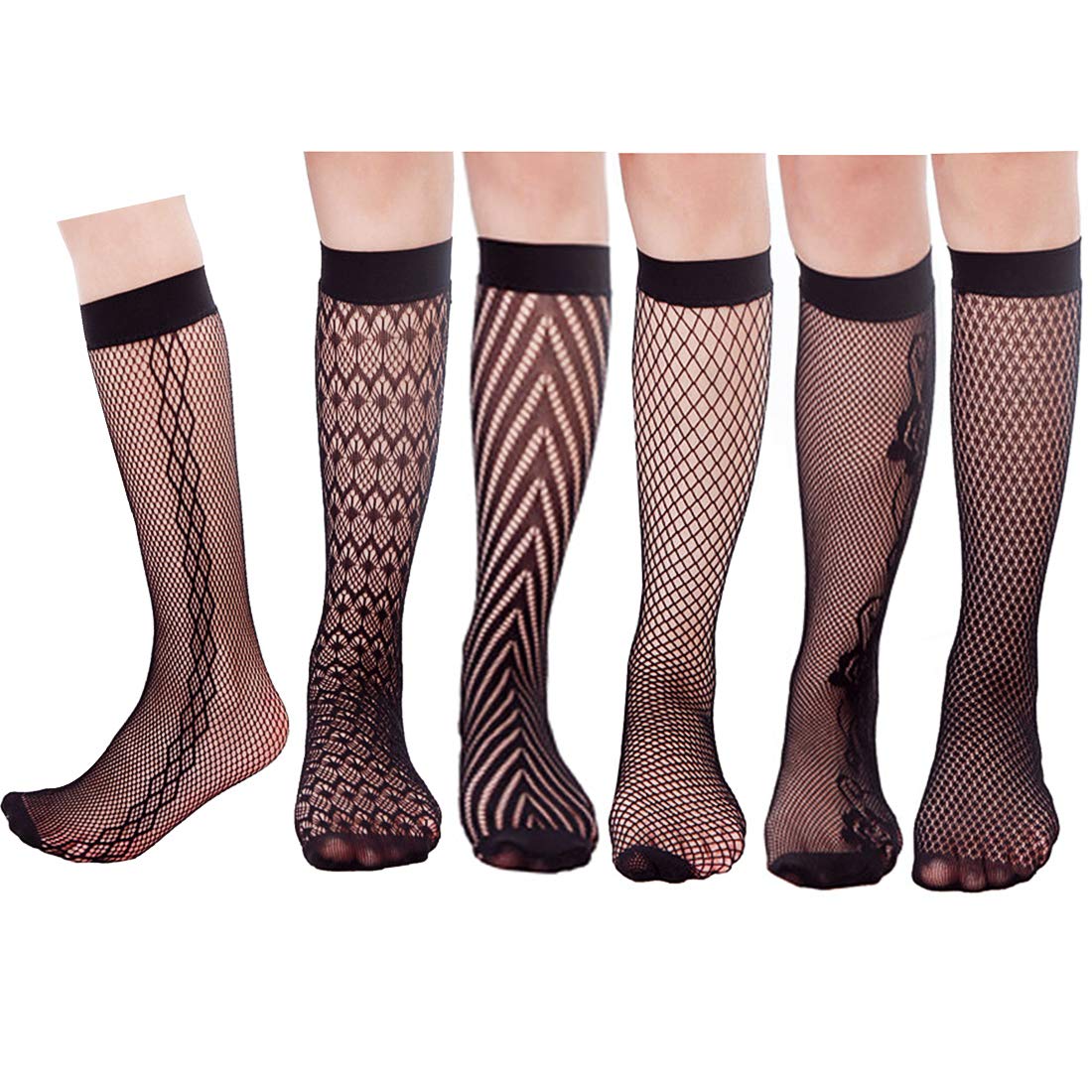 Glamorstar6 Pairs Lace Fishnet Socks High Socks Gift for Women
