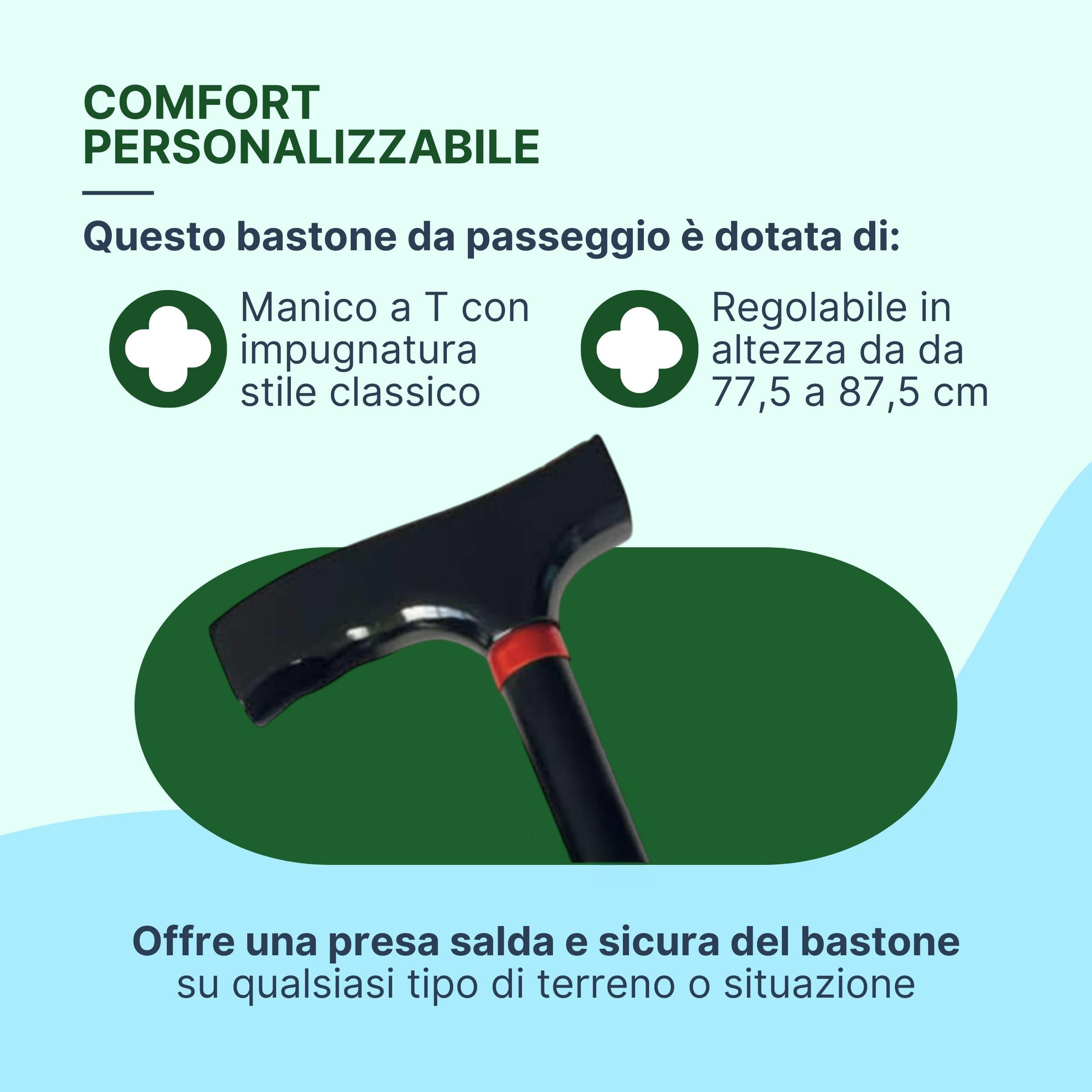 Bastone per Anziani Pieghevole in Alluminio Anodizzato con Impugnatura in Legno, Bastone da Passeggio Regolabile Nero Lungo o Corto