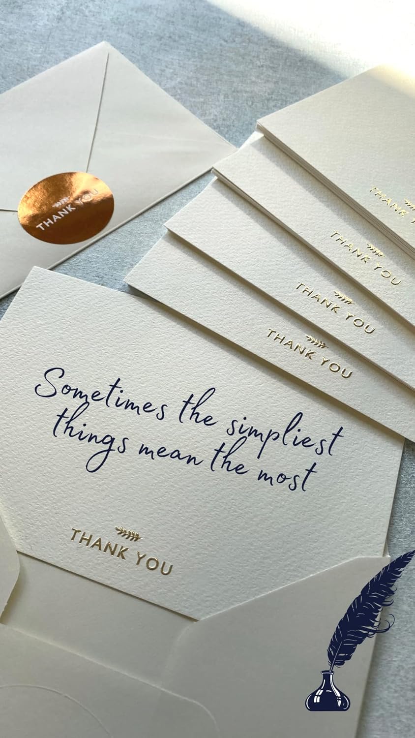 RUN2PRINT (36 Pack) Thank You Cards With Envelopes & Gift of 36 Foiled Stickers - Elegant Emboss Rose Gold Foil Pressed Blank Notes Wedding All Occasion Cards (Ivory) image 2 of 9 B0BG27FW57