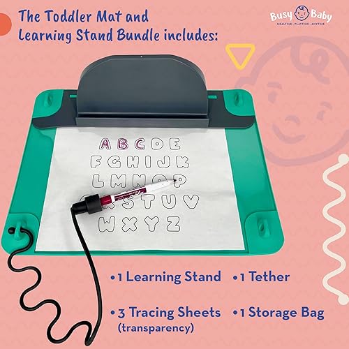 Miniatura 2 de BUSY BABY Tapete para niños pequeños  Alfombrilla multiusos de silicona para aprender y jugar, incluye soporte de aprendizaje, 3 hojas de rastreo,