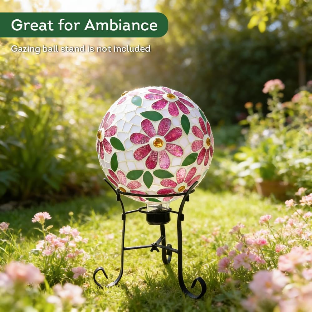 Lily's Home 10" Mosaic Gazing Ball - Vibrant Glass Flower Pattern for Garden Decor - Durable Outdoor Reflective Globe - Enhances Yard, Patio, Home Ambiance for Garden Lovers