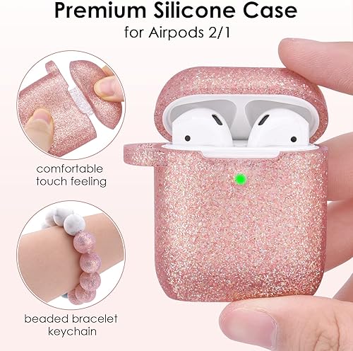 Vista 44 de Filoto Compatible con Airpod, bonita funda para Apple Airpod 2/1 para mujeres y niñas, funda protectora de silicona con llavero y pulsera