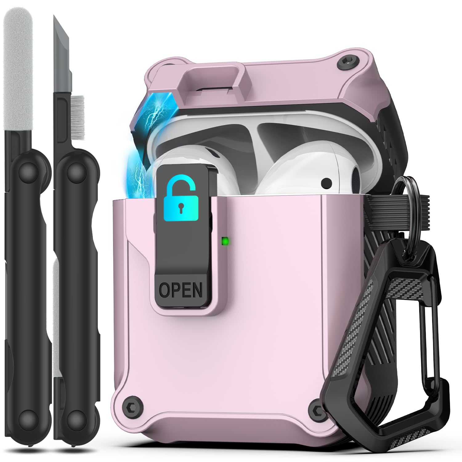 RFUNGUANGO - Funda para AirPods Pro 3 con Cierre y Kit de Limpieza, Transparente, rígida, para Videojuegos, con Soporte para teléfono Integrado, antigolpes （Naranja） — view 49
