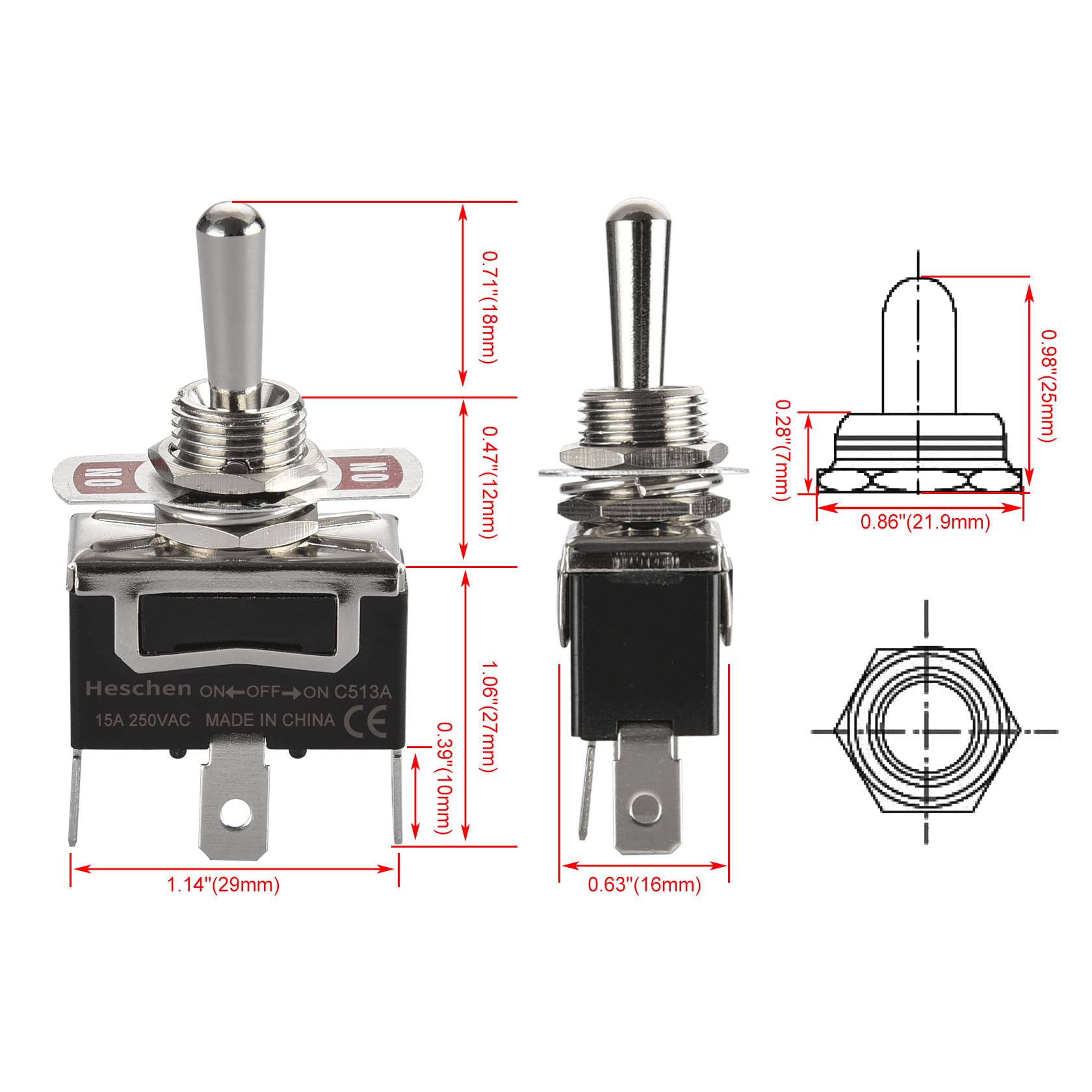 tskzさん Heschen metalowy przełącznik kołyskowy, C513A, SPDT