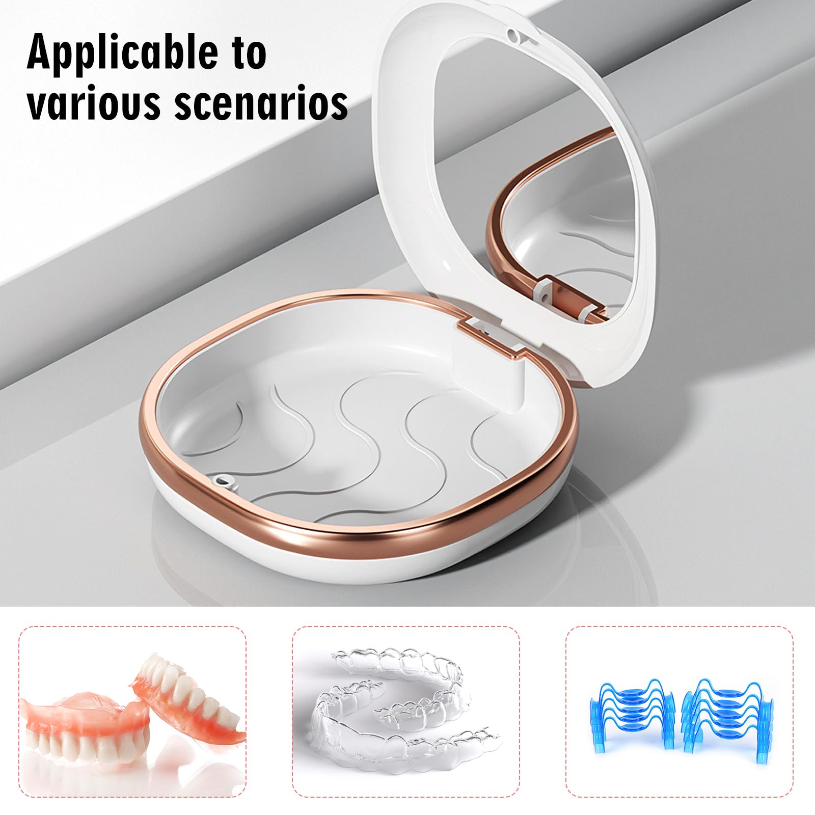 Lot de 2 étuis de retenue avec miroir, étui de retenue avec outils de retrait pour alignement Invisalign, boîte de prothèse dentaire portable, protège-dents, étuis de voyage, boîte