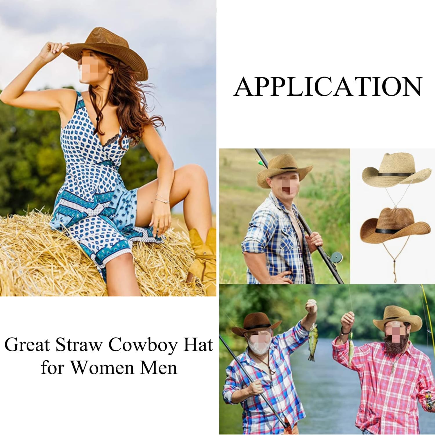 Straw Cowboy Hat for Women Men Classic Western Cowgirl Cap Foldable Sunhat Shapeable Fedora Panama Cap Wide Brim Beach Hat - Image 6