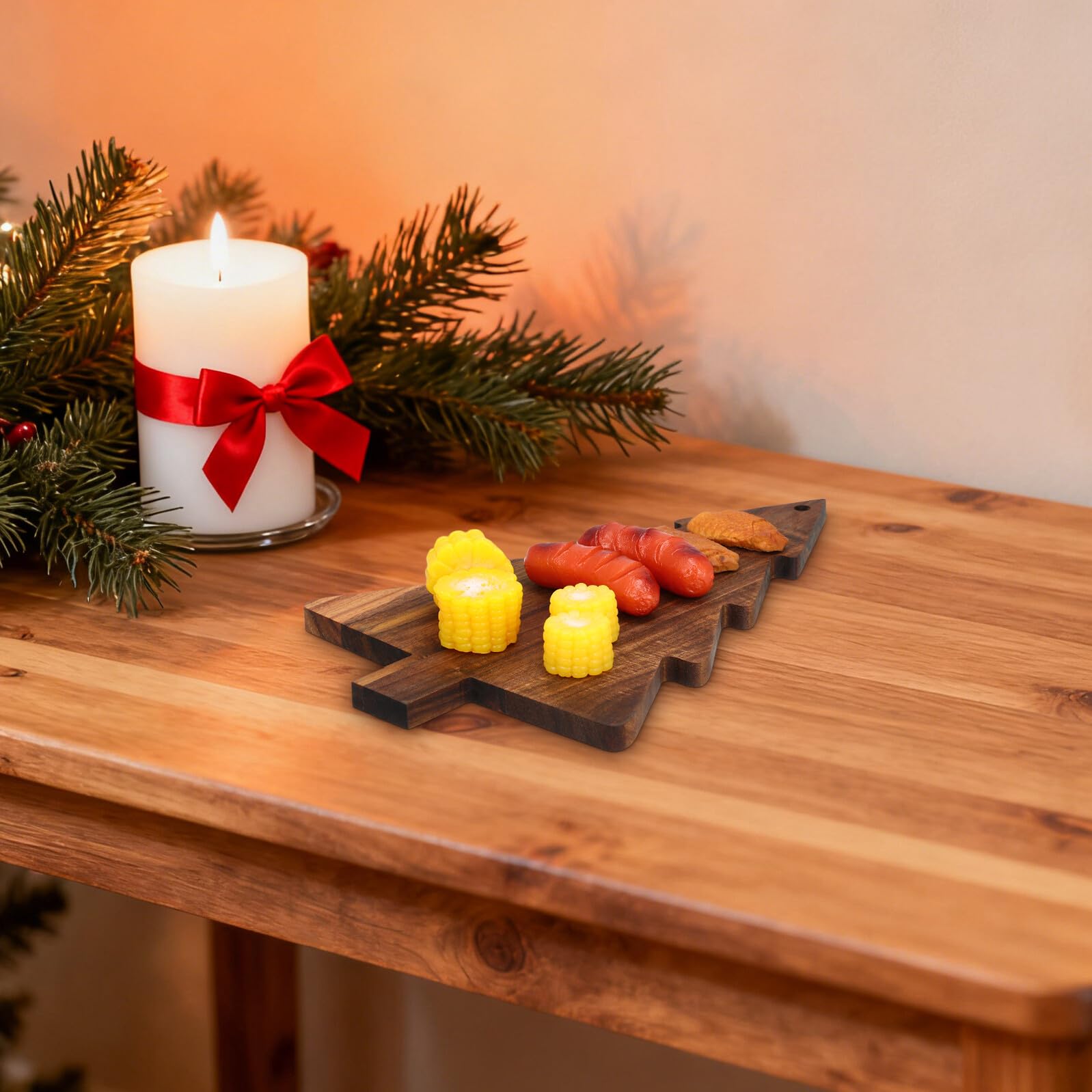 OUNONA Bandeja de Madera Forma de Árbol de Navidad para Cortar Quesos y Servir Aperitivos Fiestas Navideñas