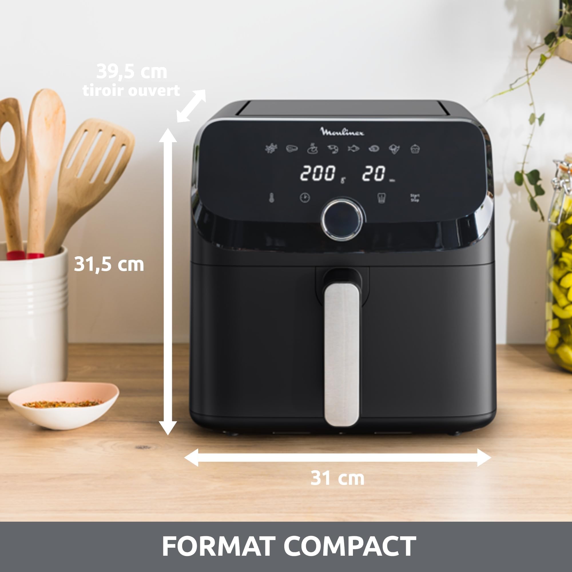 Moulinex Easy Fry Mega, air fryer compact, Mono tiroir 7.5 L, Jusqu’à 8 personnes, 8 programmes, noir EZ8558F0