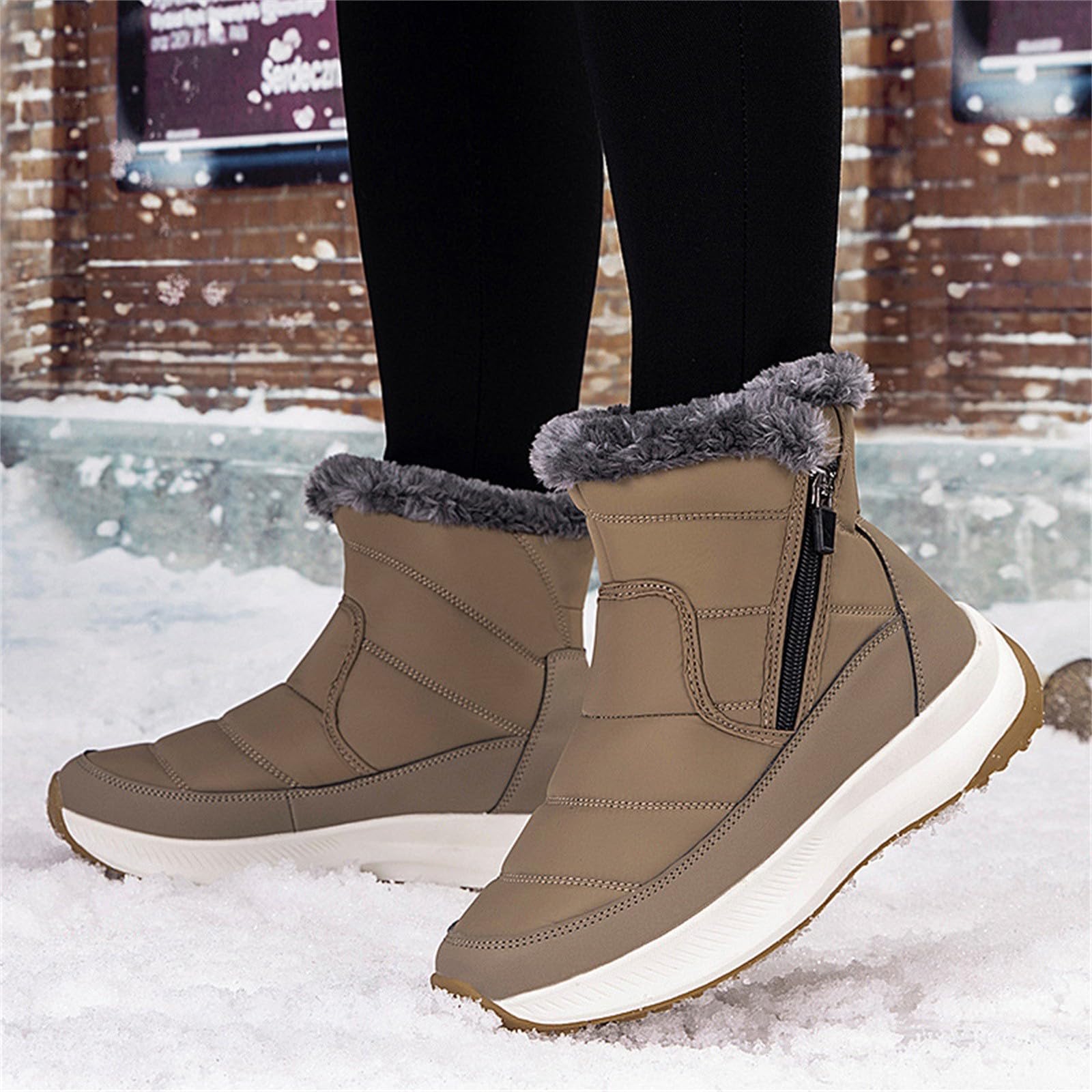 Générique Botte De Neige Femme Fourrées Chaude Imperméable Bottines Confortable Antidérapantes Large Chaussures Chaudes Repousse La Neige Fondue Latéral Zip Bottes Pour Trajets Quotidien