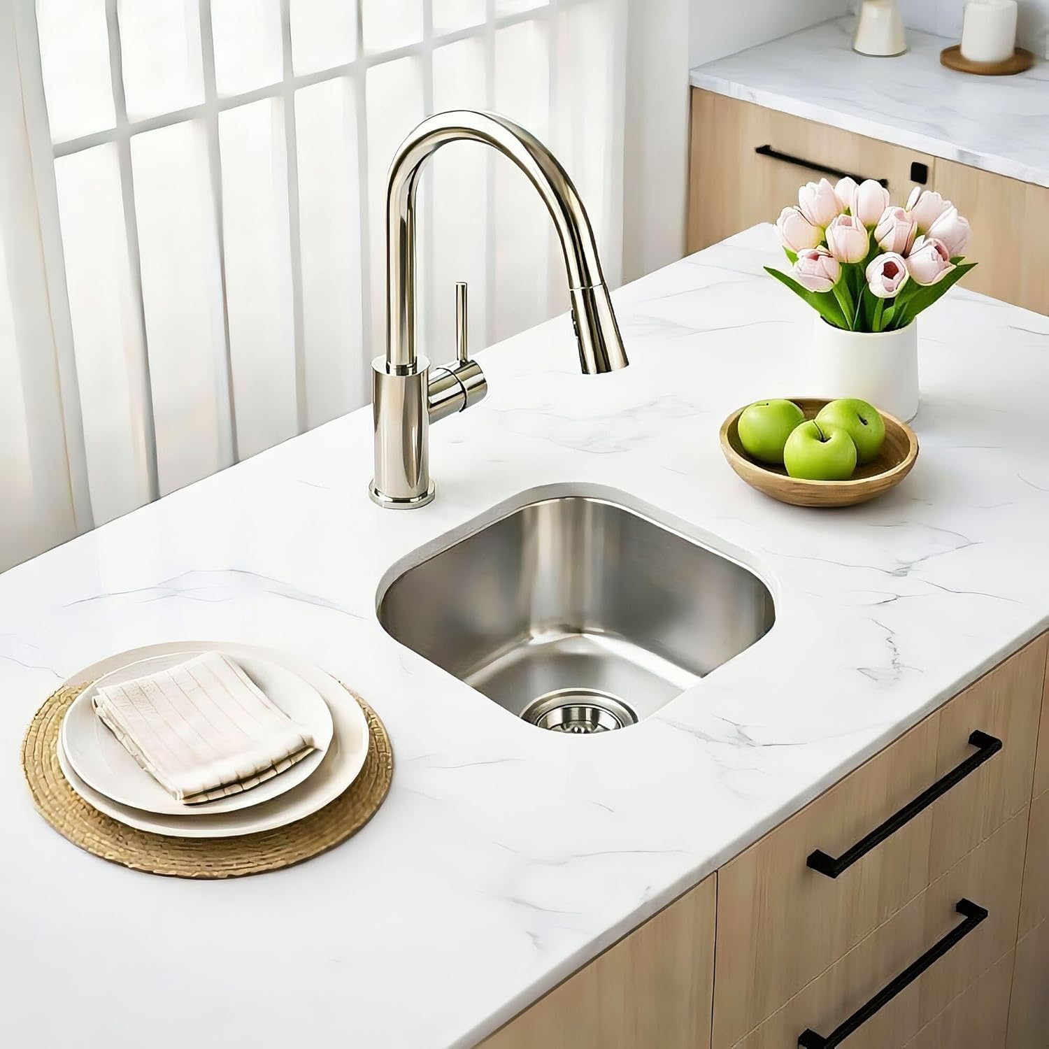 ORLANDO 13x13 inch Undermount Bar Sink – 18 Gauge 304 Stainless Steel Single Bowl small Kitchen Sink with Basket Strainer for Wet Bar, RV & Kitchen Island