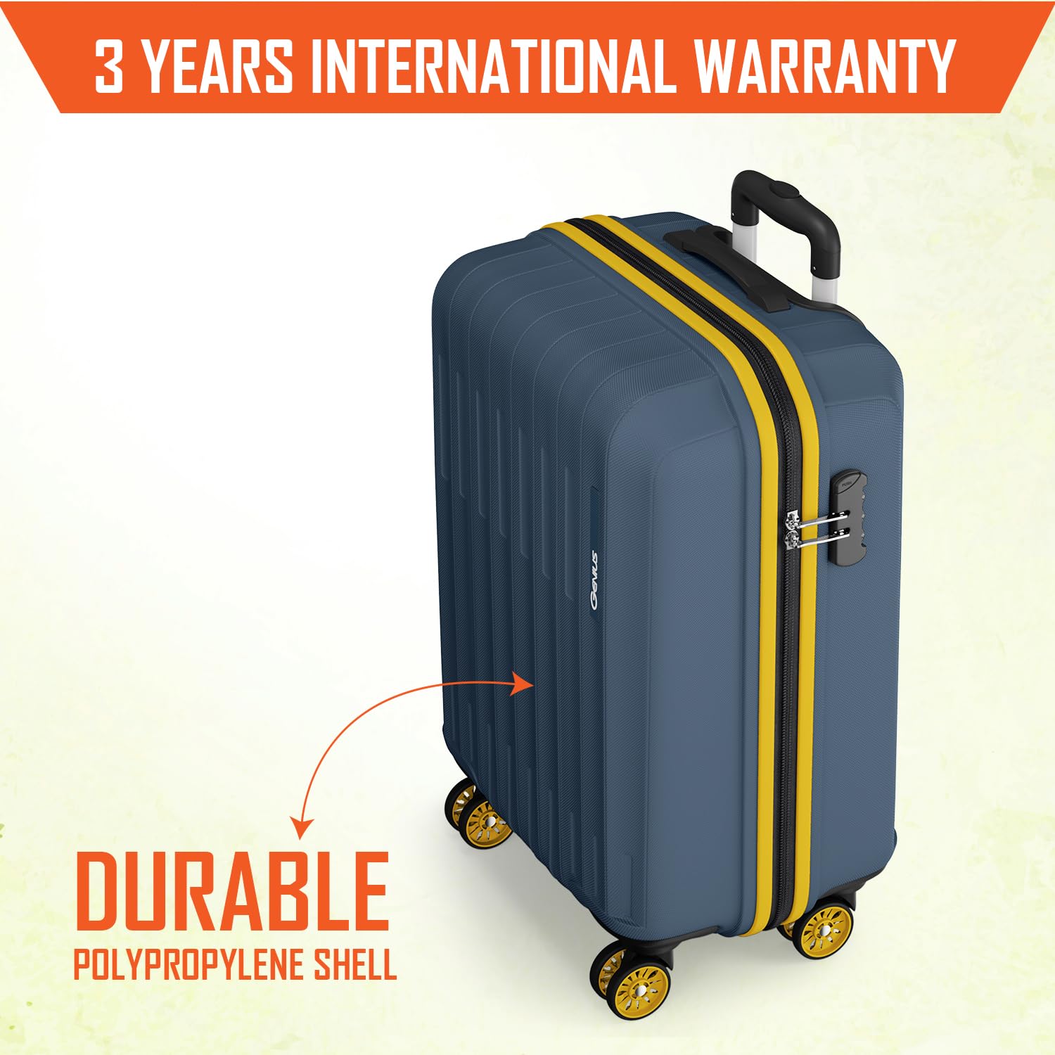 Safari Cabin Genius Alley 55cm Trolley Bag Hard Case Polypropylene, 4 Spinner Wheels, 360 Degree Wheeling Carry on Luggage, Travel Bag, Suitcase for Travel, Trolley Bags for Travel, Navy — Amazon image 2