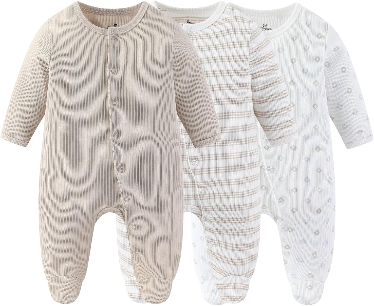 MAMIMAKA Baby Boy Girls Clothes 2-Way Zip Footed Long Sleeve 100% Cotton,Newborn Caps and Scratch Mittens Set 0-6 Months