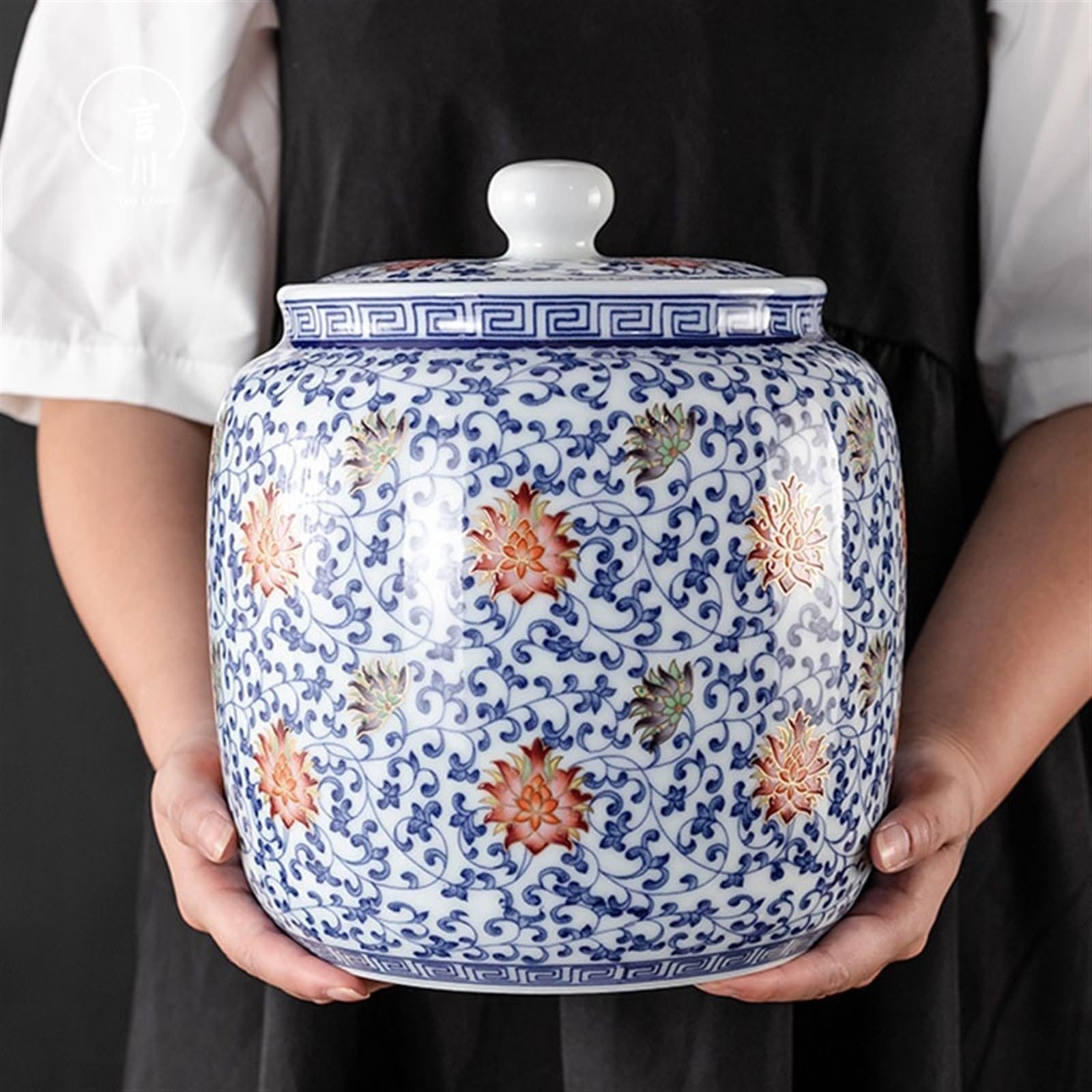 Caja de té Hogar grande caja de té esmaltado almacenamiento tarro de cerámica sellado almacén con tapa hermética Caja de té(B)