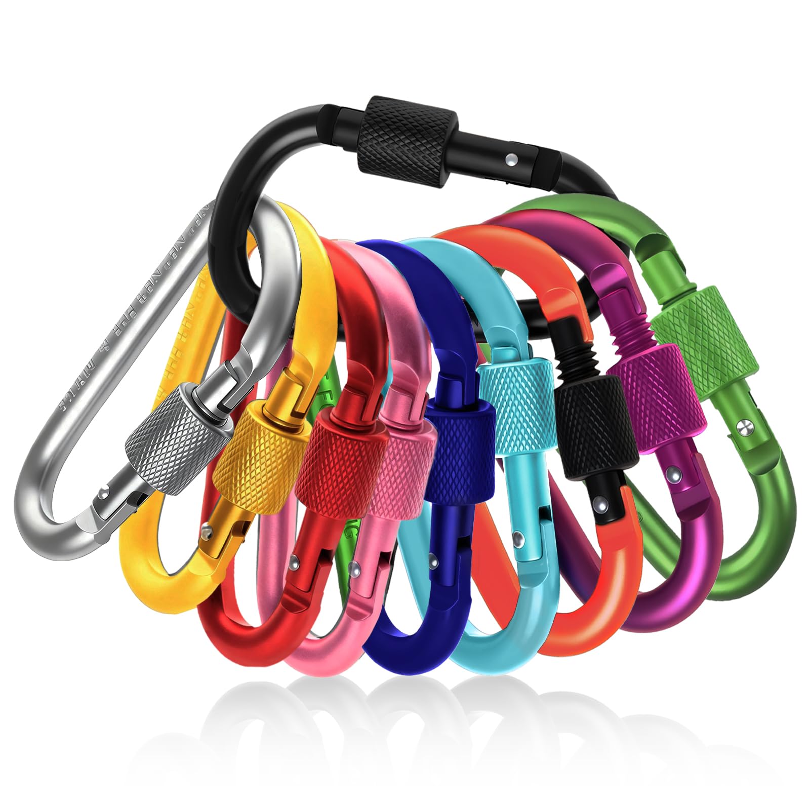 Flintronic Lot de 10 Mousqueton en Aluminium, Mousqueton à Ressort en Forme D, Porte Clé Mousquetons, pour Camping, Pêche, Randonnée, Sac de Montagne