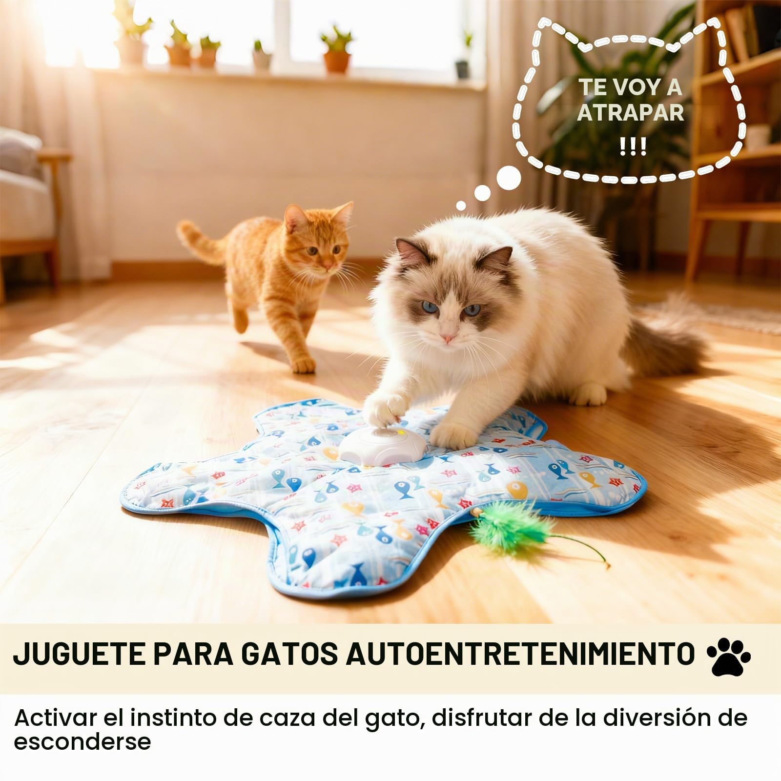 FIVAVA Juguete de Gato Interactivo,Juguete para Gato Recargable y silencioso,Juegos para Gato de Caza con 3 Plumas reemplazables