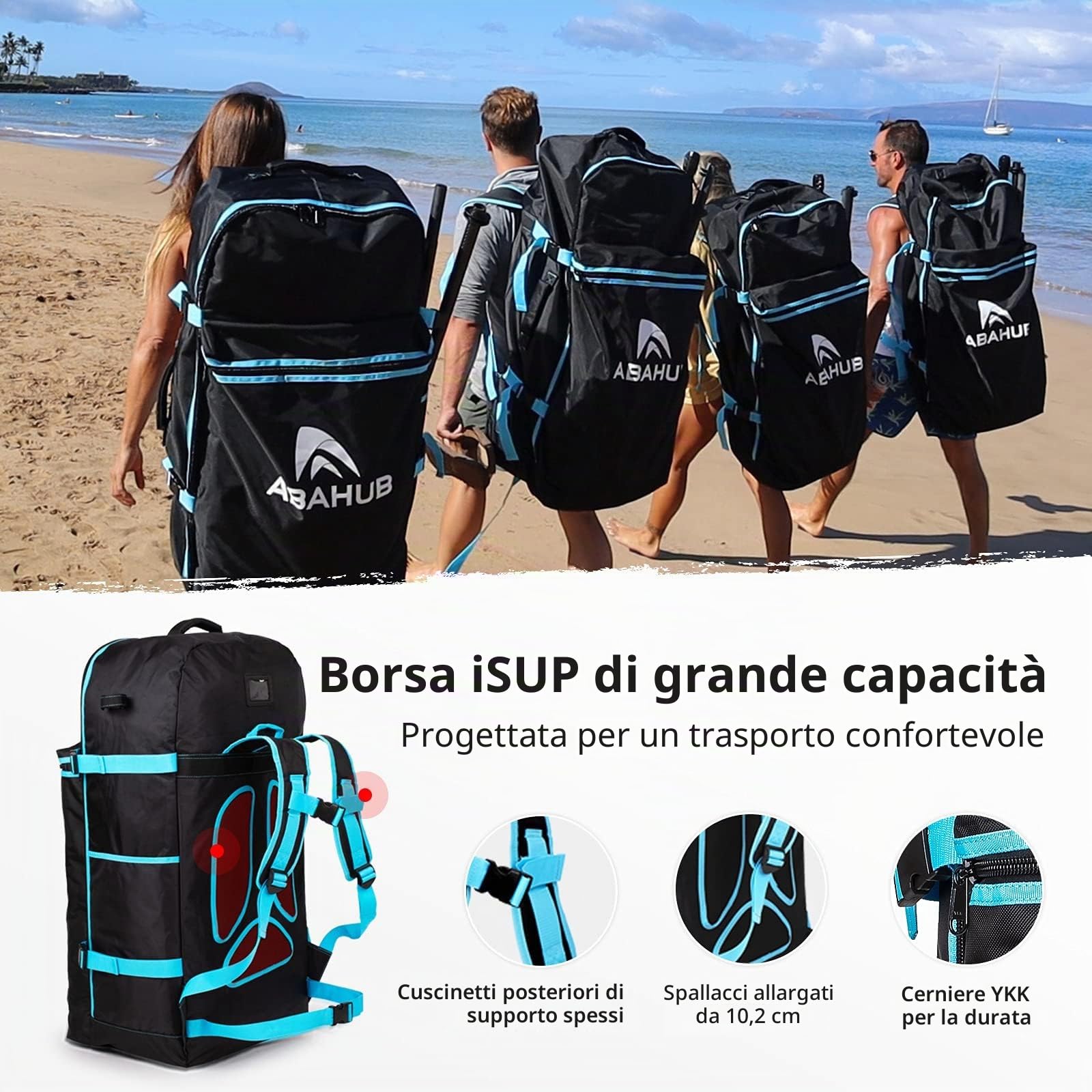 Abahub Zaino da Trasporto Stoccaggio per Tavola da SUP,Spallacci Comodi | Zaino per Tavola Surf e Paddleboard Gonfiabile,Grande Capacità e Portabilità,Design Ergonomico Per la Riduzione Del Carico