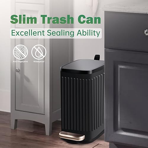 Miniatura 3 de Small Bathroom Trash Can with Lid Soft Close Odor Filter&Step Pedal, 5.5L1.5 Gal Stainless Steel Outdoor Dog Poop Garbage Can Inner Bucket,Slim