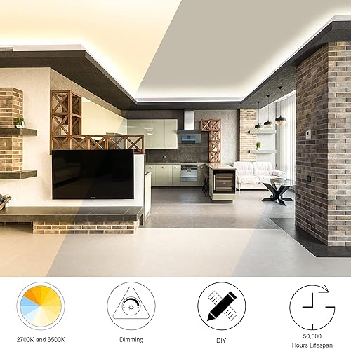 Miniatura 5 de CCT COB - Tira de luz LED de 32.8 pies, tira de luces LED de blanco cálido a blanco frío, 608 LEDsM DC24V, CRI90+, control de aplicación Bluetooth,