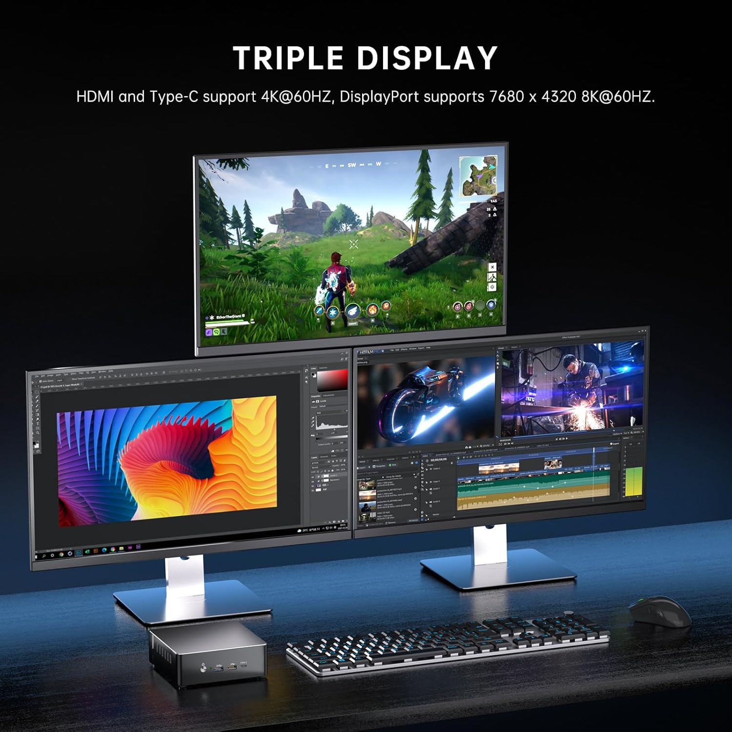 Thdeukoty Mini PC i9-13900H, 14 Cores Upto 5.4GHz, 64G RAM 1T SSD, Mini Desktop Computer Win 11 Pro(TPM2.0), Dual LAN, WiFi6E, BT5.3, DP/HDMI/Type-C Triple Display, VESA - Image 4